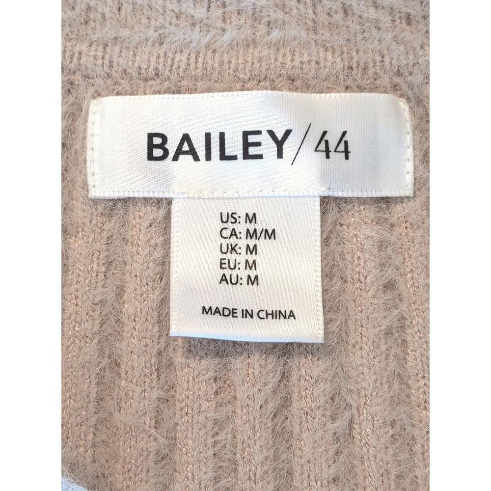 Bailey 44 Womens Beige Ribbed Eyelash Knit Polo V-Neck Short Sleeve Sweater M - Picture 4 of 6